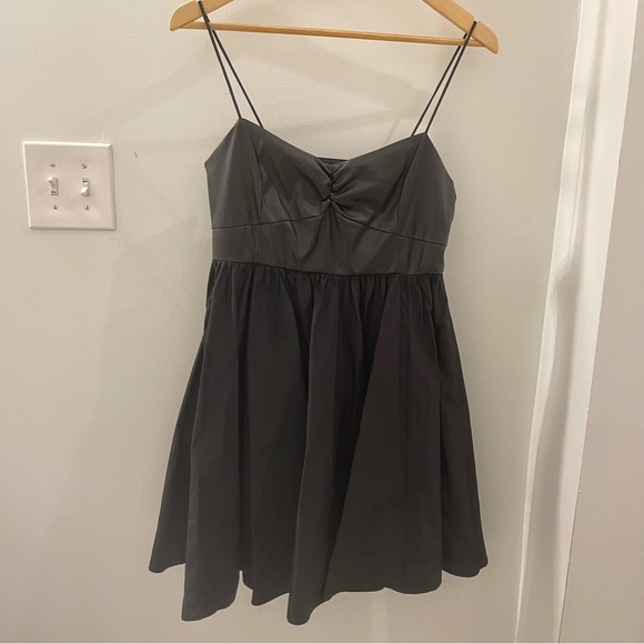 ZARA Sweetheart Neckline Black Faux Leather Combination Mini Dress - Picture 2 of 15